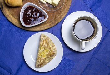 Coffe with cheese and jam