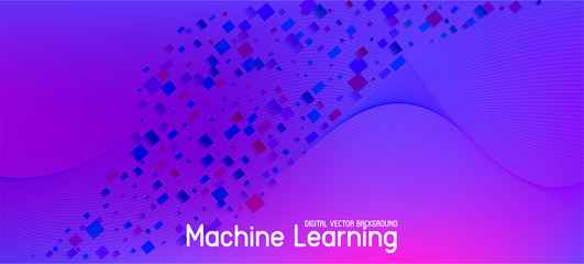 Flying Particles Distressed Purple Vector. Cyber Geometric Background. 