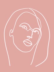 white outline of a girl's face on a beige background