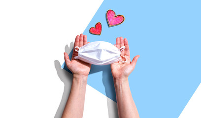 Medical worker appreciation theme with hearts and a face mask