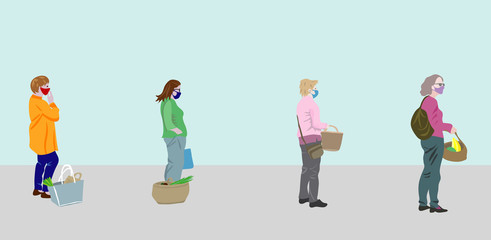 Obraz premium Abstand halten, Corona, Abstandsregel und Gesichtsmaske