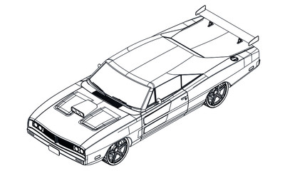 Sport car in outline. Sport vehicle template vector isolated on white. 