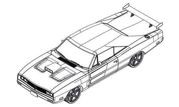recommend clip art: Sport car in outline. Sport vehicle template vector isolated on white. 