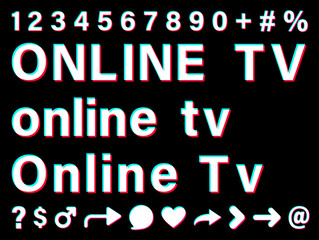 Online tv white sign on black background.
