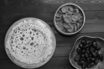 Russian pancakes and dried fruits