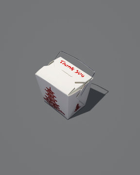 Single Thank You Takeout Box Isolated in Grey Background