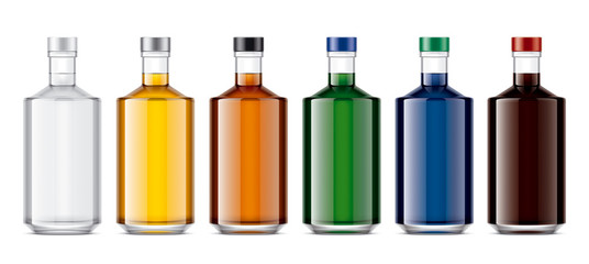 Set of Glass bottles. Version with Colored Drinks. 3d rendering 