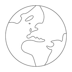 Simplified outline Earth globe with map of World focused on Europe. Vector illustration