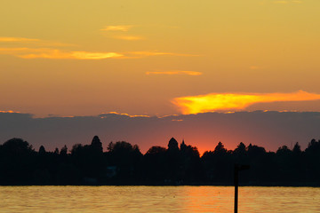 silhouette of Lindau at Lake Constance during sunset