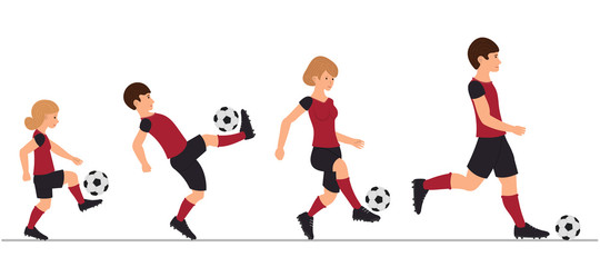 Family of soccer players, Man, woman, boy and girl play football