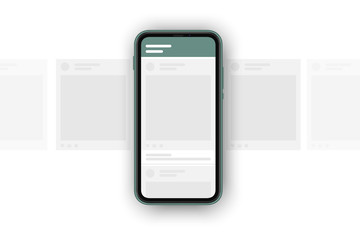Social media post carousel with realistc 3d smartphone mockup. Social network interface.