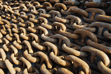 Tangle of old rusty chain.