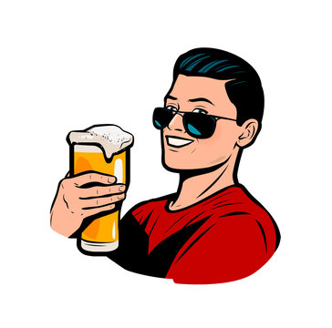Man with beer mug. Retro comic pop art vector