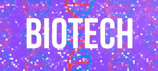 Biotechnology theme with DNA and abstract network patterns
