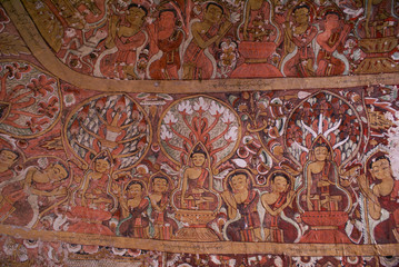  Painting on the walls in Pho Win Taung Caves, Monywa city, Sagaing State, Myanmar, Asia.