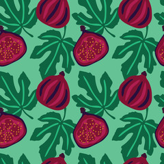 seamless repeating pattern with leaves and figs. vector illustration