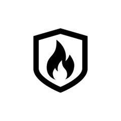 fire protection shield icon in line art style on white background, vector fire shield