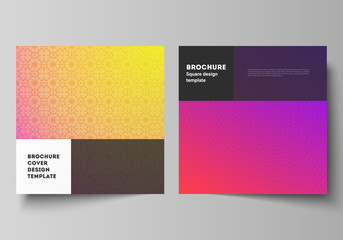 Fototapeta premium The minimal vector illustration of editable layout of two square format covers design templates for brochure, flyer, magazine. Abstract geometric pattern with colorful gradient business background.