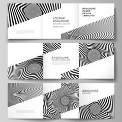 Minimal vector editable layout of square format covers design templates for trifold brochure, flyer, magazine. Abstract 3D geometrical background with optical illusion black and white design pattern.