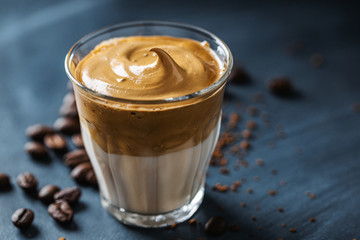 Dalgona coffee with whipped foam in cup