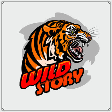 Sport club emblem with tiger.  Print design fot t-shirt. 