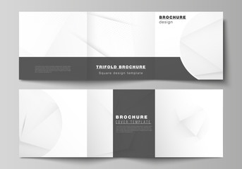 Vector layout of square covers design templates for trifold brochure, magazine, cover design, book design, brochure cover. Halftone dotted background with gray dots, abstract gradient background.