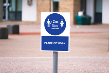 Social distancing sign at work keep 2m apart