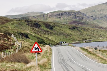 road sign in the street of Isle of Skye, Scotland 