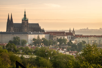 Naklejka premium The View on Prague gothic Castle after Sunset, Czech Republic