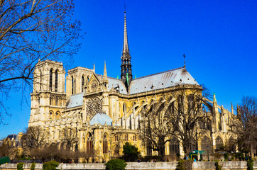 Fototapeta na wymiar Notre Dame Cathedral Façade, Paris, France