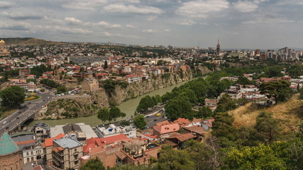The panoramatic view of wonderful historic city center of Georgia capital, Tbilisi.