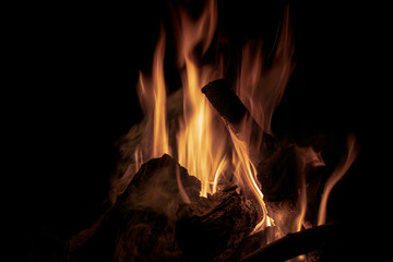 Fototapeta premium A fire on logs on a dark night