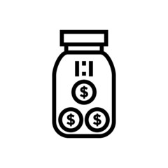 save money icon, coin jar, economy symbol in outline style on white background