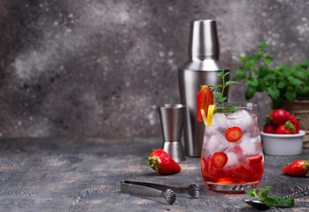 Refreshing cold summer strawberry cocktail