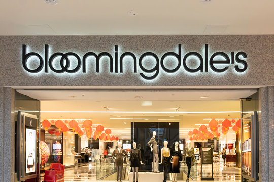 Tysons Corner, Virginia, USA- January 14, 2020: Bloomingdale's store sign in Tysons Corner Center, Virginia, USA. Bloomingdale's Inc. is an American department store chain.