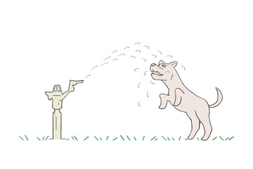 Design of dog playing witn water sprinkler