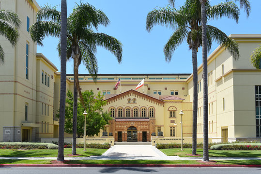ORANGE, CALIFORNIA - 14 MAY 2020: The Donald Kennedy Hall law building on the campus of Chapman University.