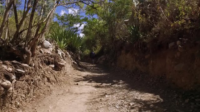POV hiking on inca trail. Cusco, Peru