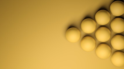 Abstract orange background with a set of blue spheres - 3D rendering illustration