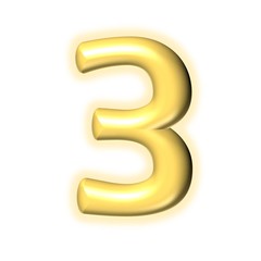 3D GOLDEN CARTOON STYLE NUMBER WITH GLOW : 3 THREE