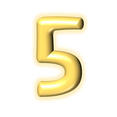 3D GOLDEN CARTOON STYLE NUMBER WITH GLOW : 5 FIVE