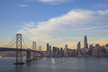 Naklejka na ściany i meble San Francisco City Skyline and Bay Bridge