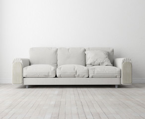 3D generated image mock up style with conterporary interior white color couch