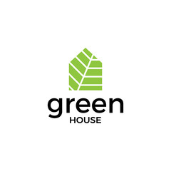Leaf + house. Green house. Logo icon vector.