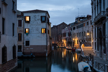 water canal at dusk in Venice Italy