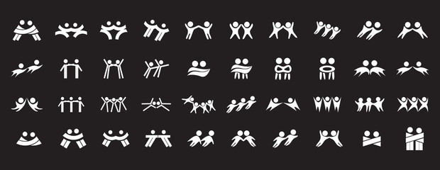 Abstract People Logo Set. Human Figure Isolated On Black Background. Icons Collection For Human Success, Celebration Logo, Achievement Symbol And Activity. Different Happy People. Figure Logo, Vector