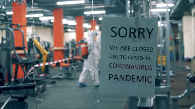 Closed fitness center is getting sanitized during quarantine