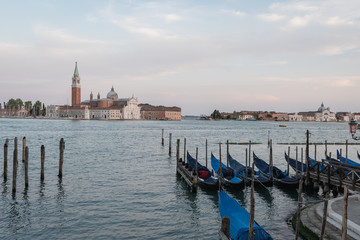 Fototapeta premium moored gondolas,in the background it can be seen the Saint Giorgio Maggiore's church