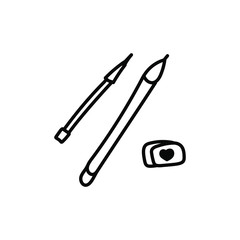 simple handwritten vector stationery pen pencil and eraser on a white background. stationery for writing