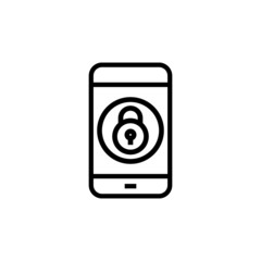 Mobile security icon in outline style on white background, linear style sign for mobile concept and web design, Smartphone lock outline vector icon, Phone data protection symbol, logo illustration, Ve